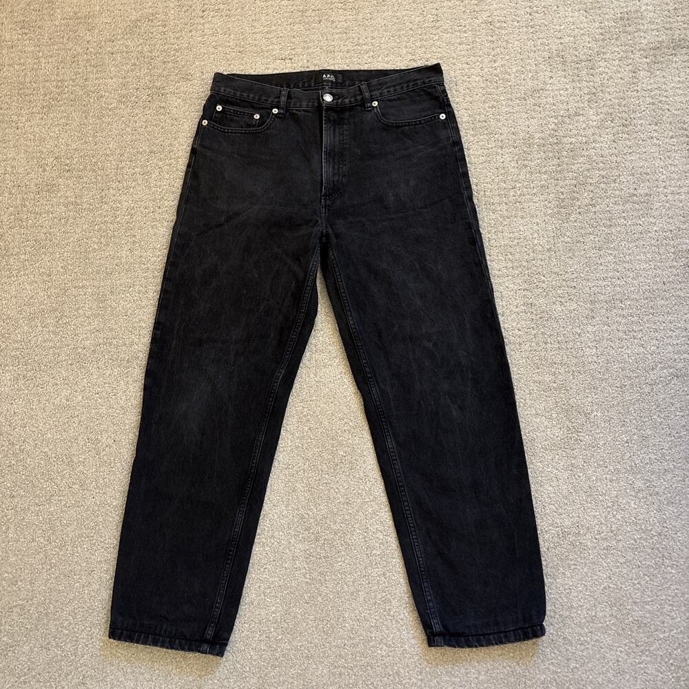 A.P.C. Martin Jeans Mens Sz 31/27 Soft Washed Black Straight Leg Loose Fit Denim